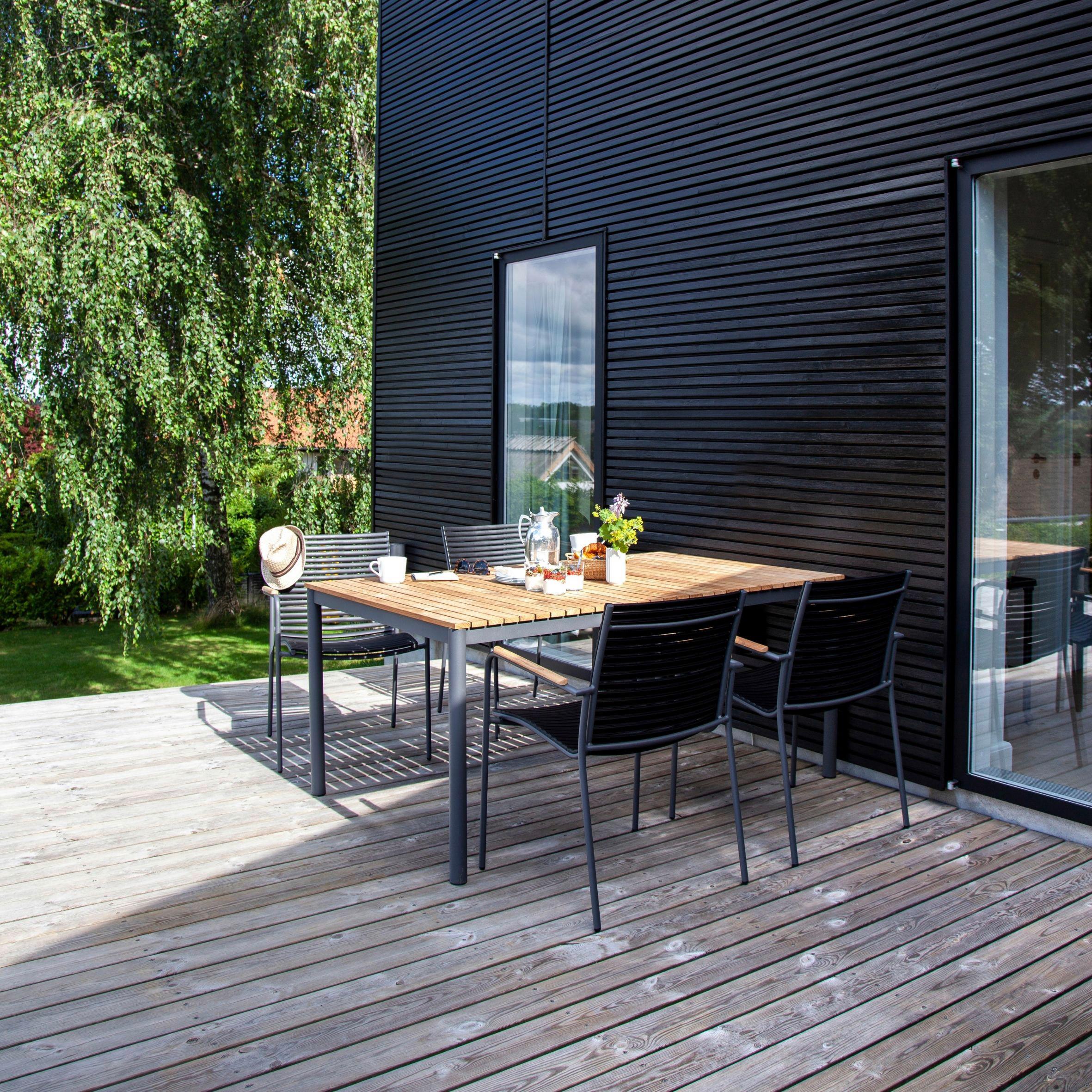 Gartentischgruppe "Mood", Teakholz massiv, Anthrazit - Anthrazit/Schwarz, Natur, Holz/Kunststoff (60/84/56cm) - Gardenson