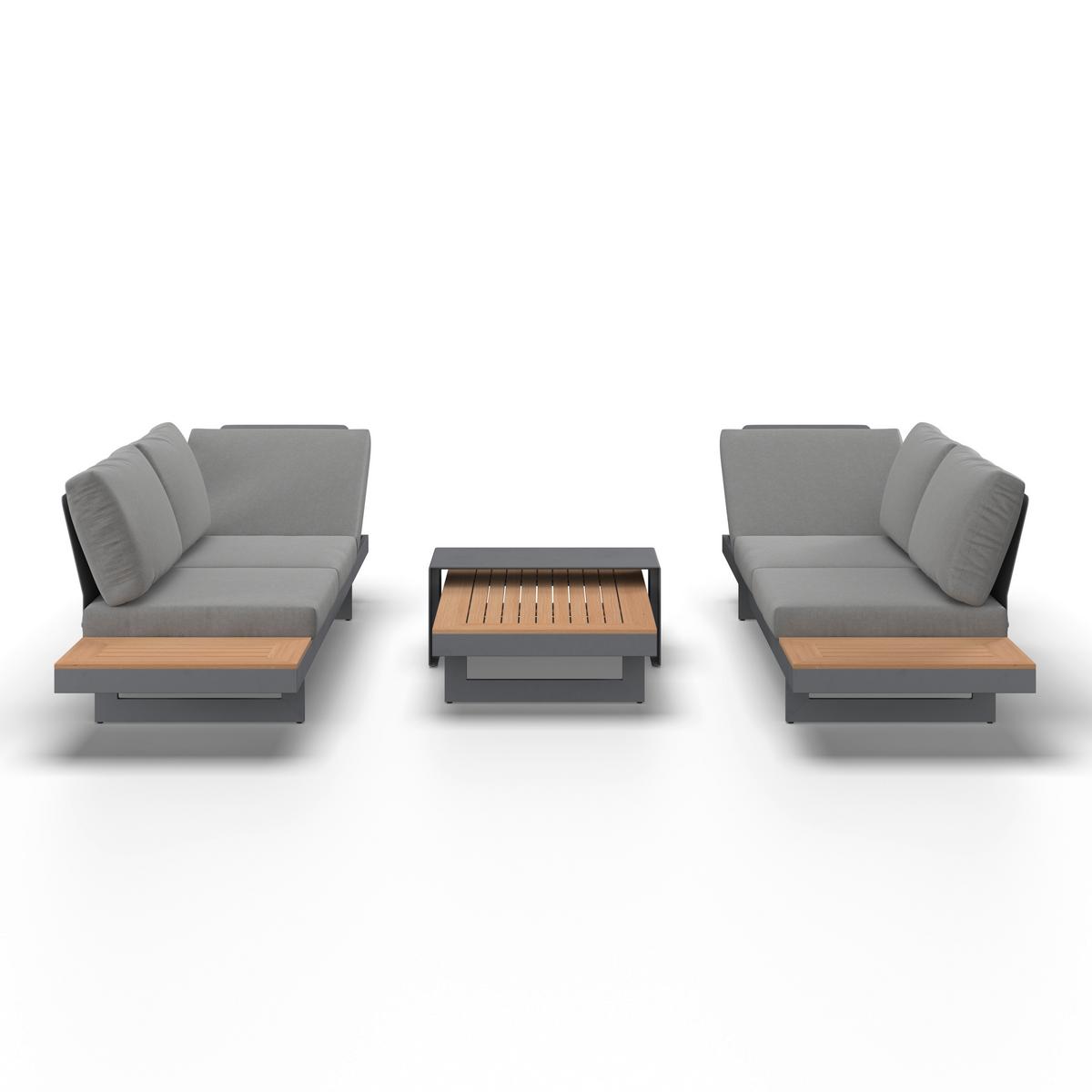 Loungegarnitur Sabrina Grau Metall/Outdoorstoff +Abdeckung - Dunkelgrau/Naturfarben, MODERN, Kunststoff/Textil (232/79/78cm) - Bessagi Garden