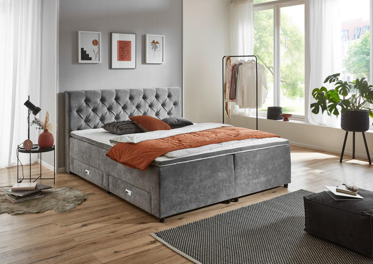 ŁÓŻKO SKRZYNIOWE LARA 160 - szary, Modern, tworzywo sztuczne/tkanina (160/200cm) - MID.YOU