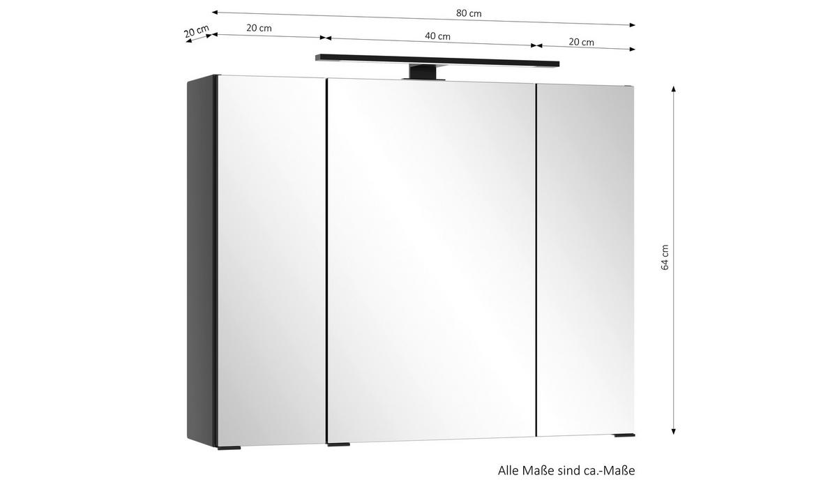 Spiegelschrank Sevilla ca. 80x64 cm Schwarz - Schwarz, MODERN, Glas/Holzwerkstoff (80/64/20cm) - Held