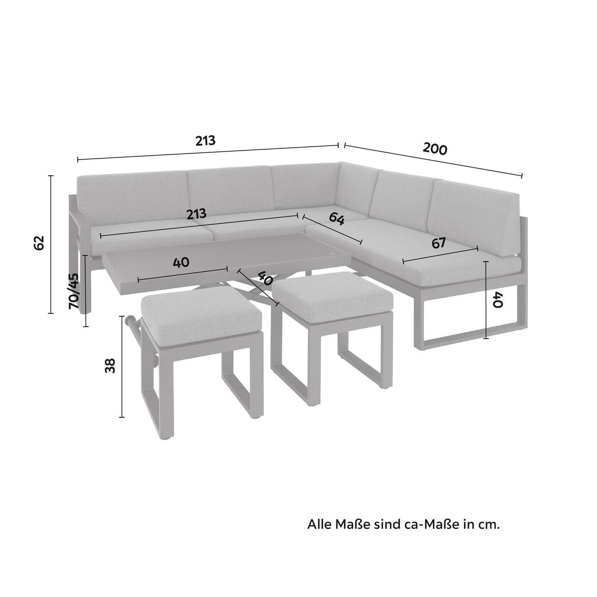 Loungegarnitur-Set Moskau Anthrazit/Grau - Anthrazit/Grau, Modern, Glas/Textil (200/213/62cm) - Mömax