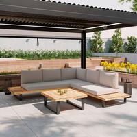 Loungegarnitur Cristina Creme Echtholz/Textil/Metall - Creme/Schwarz, Modern, Holz/Textil (254/78/82cm) - Bessagi Garden