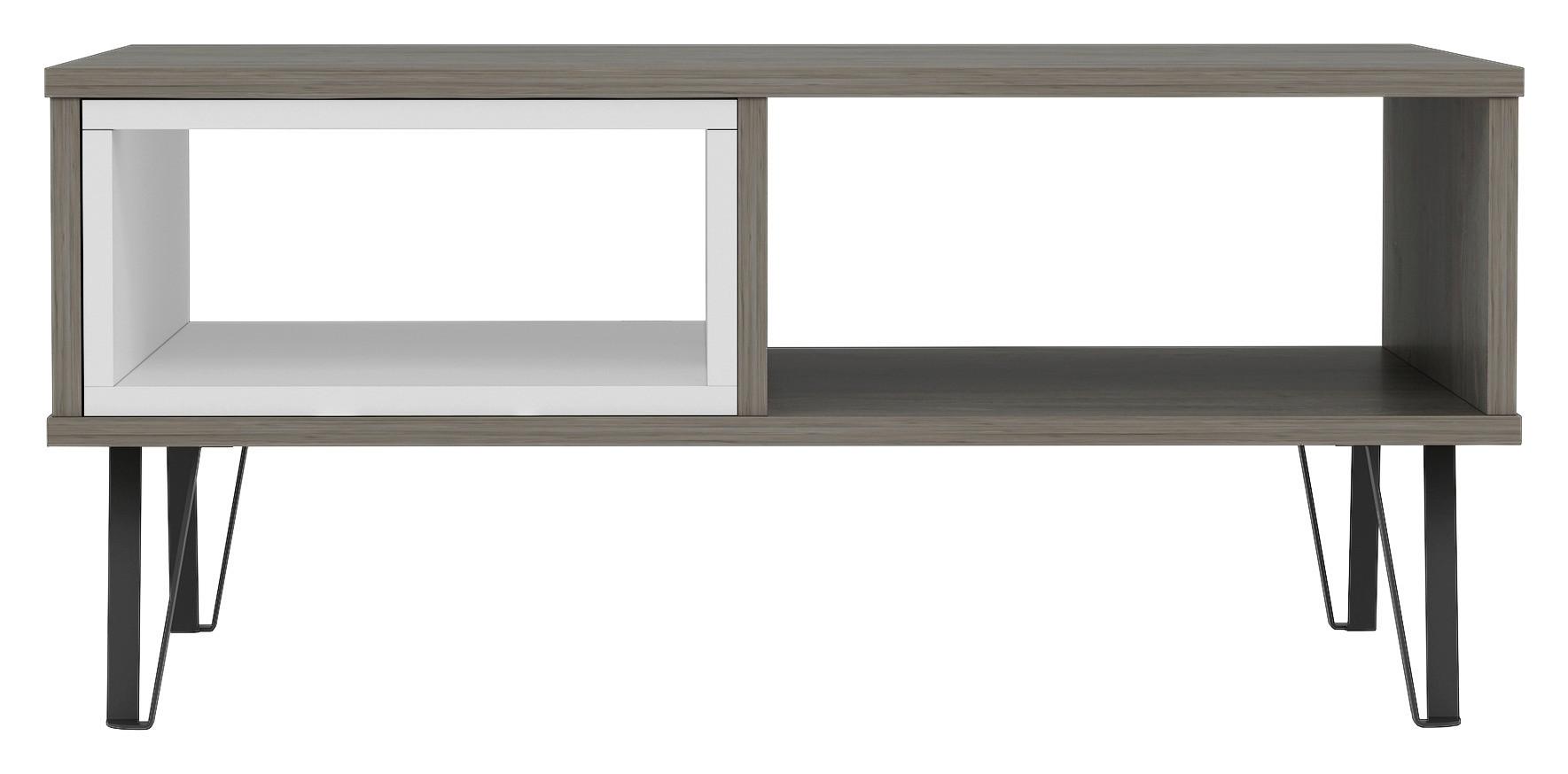 Couchtisch "Mendoz", Eiche dunkel, Weiß - Eiche dunkel/Schwarz, Design, Holzwerkstoff/Metall (90/60/41,1cm) - Livetastic