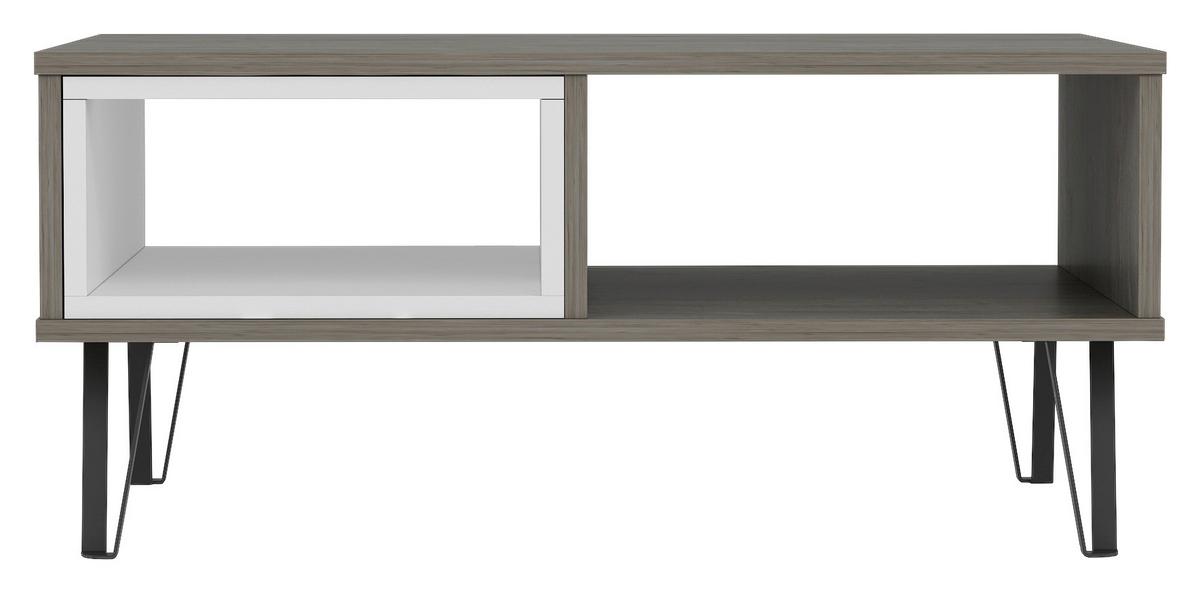 Couchtisch "Mendoz", Eiche dunkel, Weiß - Eiche dunkel/Schwarz, Design, Holzwerkstoff/Metall (90/60/41,1cm) - Livetastic