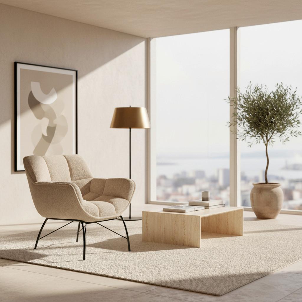 FÅTÖLJ ROBIN - beige/svart, Modern, metall/textil (72/78/81cm) - Bessagi Home