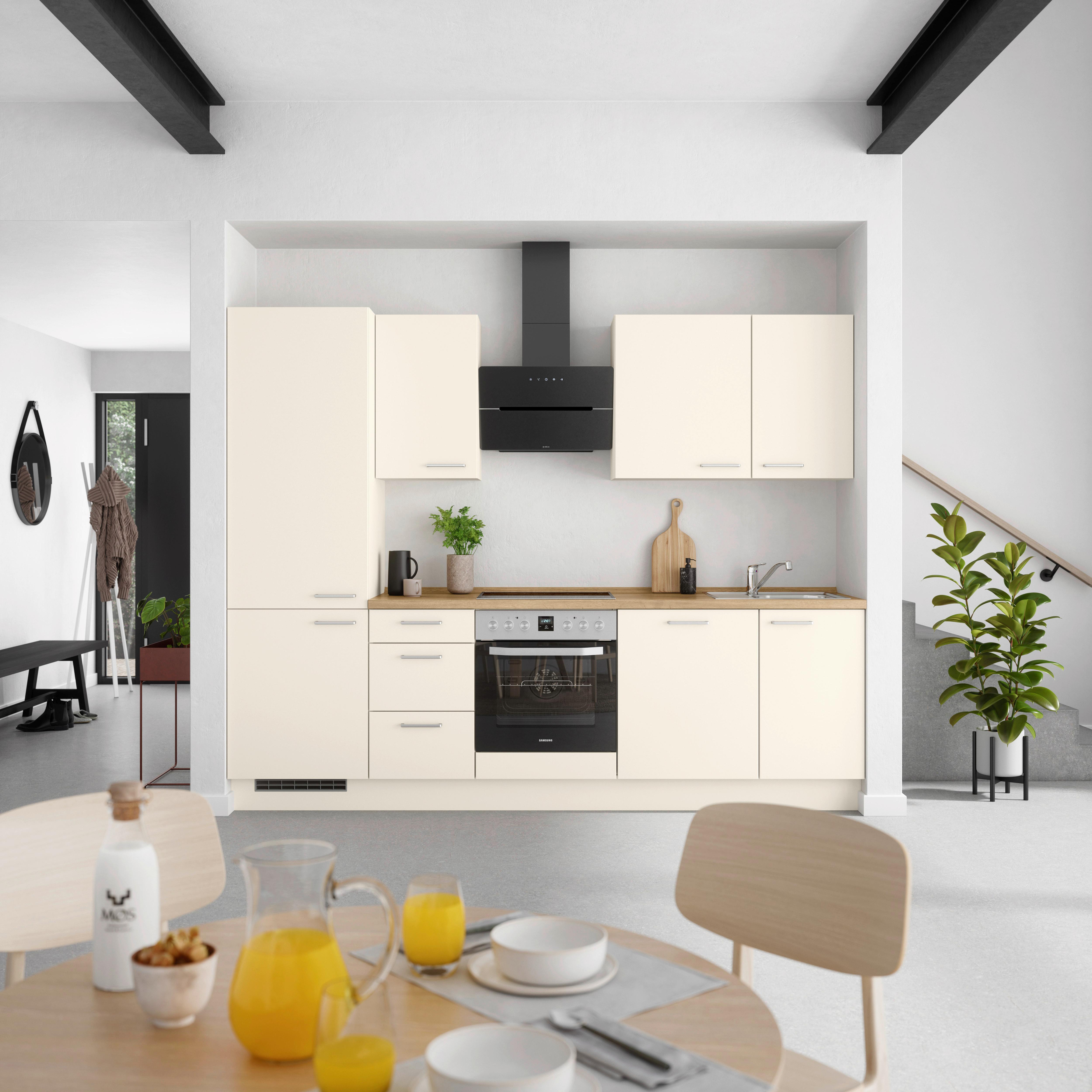 Küchenblock Touch High m. Geräten Magnolie - Edelstahlfarben/Eichefarben, MODERN, Holzwerkstoff/Metall (270cm) - Nobilia