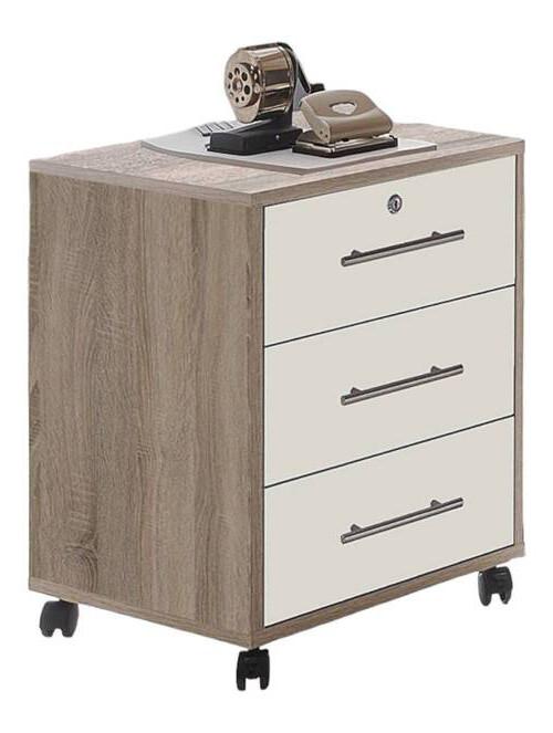 Rollcontainer Office Edition Weiß/Sonoma Eiche - Edelstahlfarben/Weiß, MODERN, Holzwerkstoff/Kunststoff (44/58/40cm) - MID.YOU