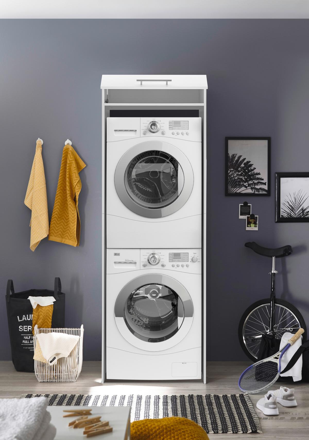 Waschmaschinenschrank Clara Weiß B: ca. 67,4 cm - Edelstahlfarben/Weiß, KONVENTIONELL, Holzwerkstoff/Metall (67,4/200/67,6cm) - Respekta