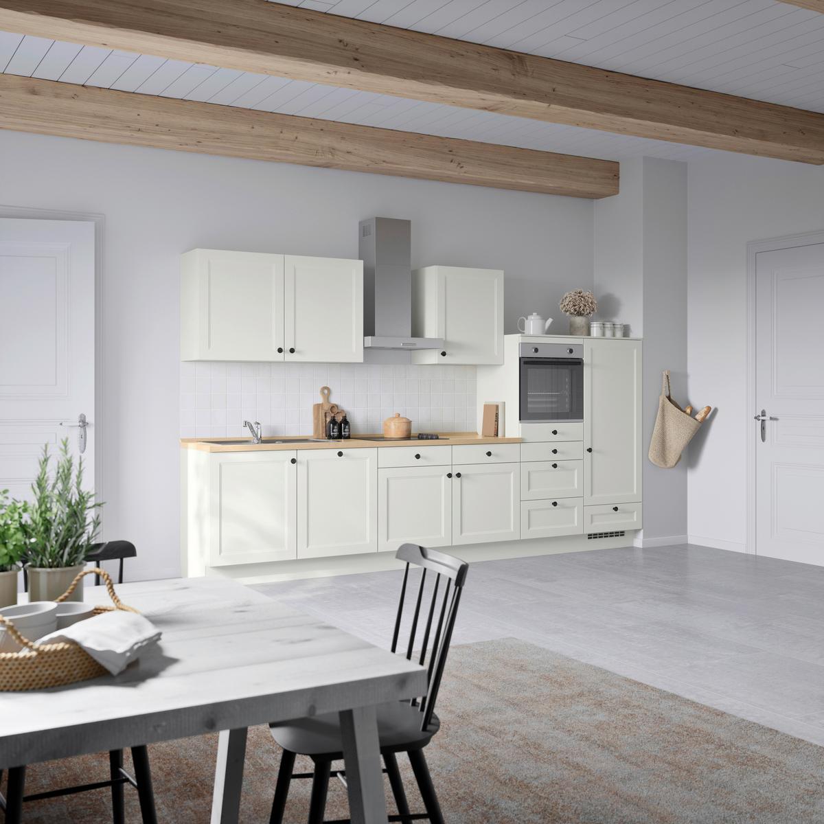 Küchenblock Cascada Low m. Geräten Weiß - Eichefarben/Schwarz, MODERN, Holzwerkstoff/Metall (360cm) - Nobilia
