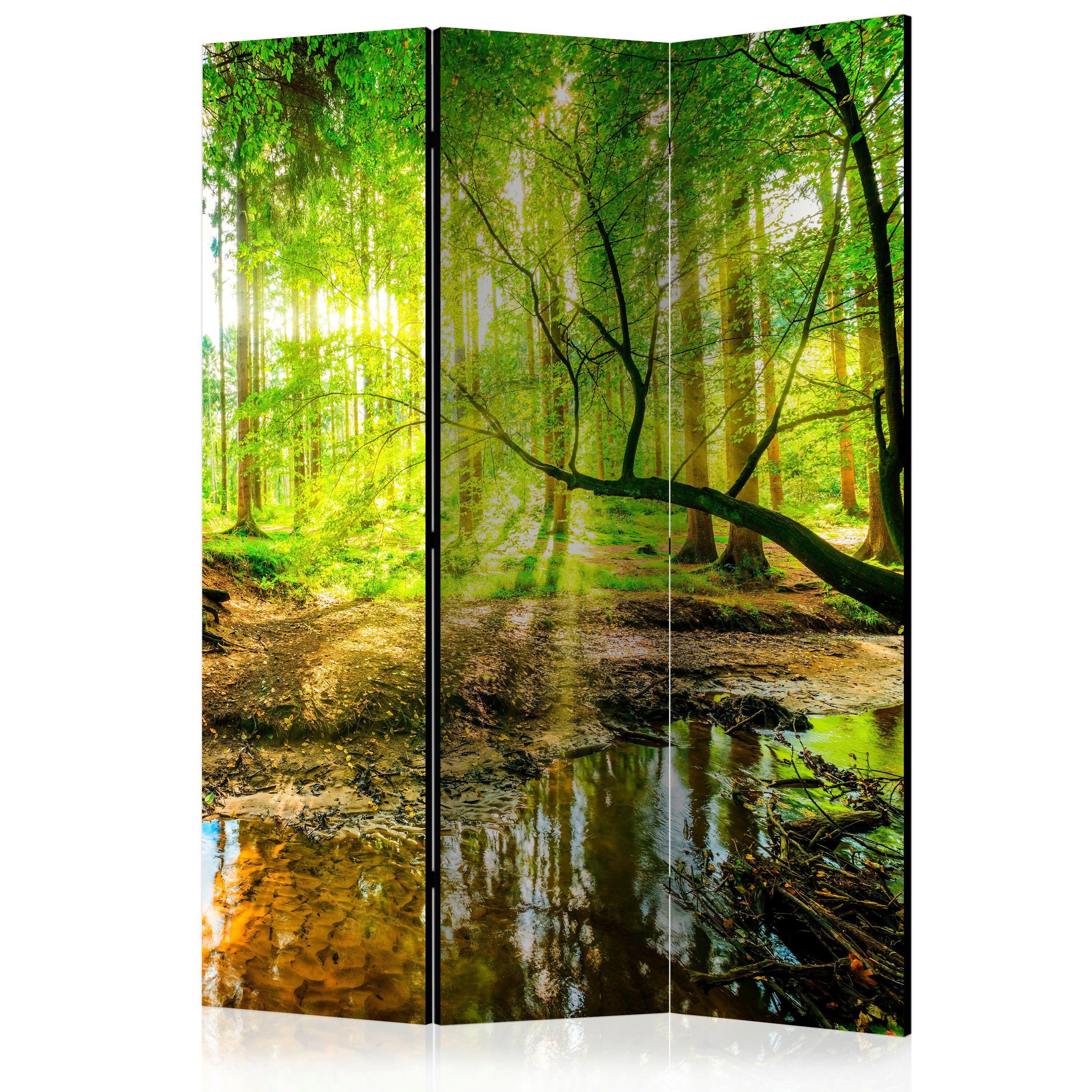 Paravan Forest Stream, 3-Delni, Enostranski - rumena/zelena, Basics, tekstil/les (135/172/3cm) - artgeist