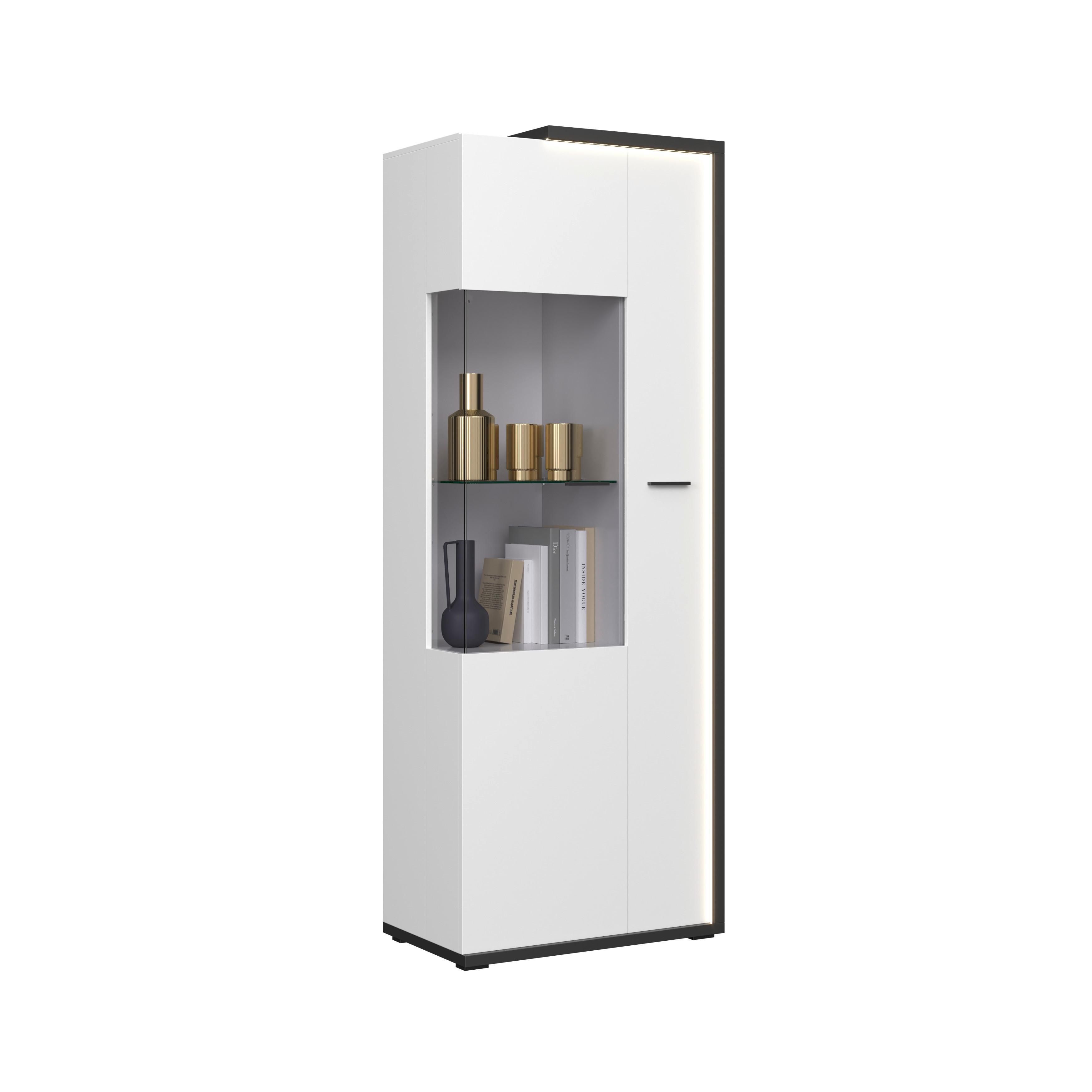Vitrina Ambiente Plus - bela visoki sjaj/bela, Moderno, staklo/pločasti materijal (73,4/199,1/43,6cm) - Modern Living