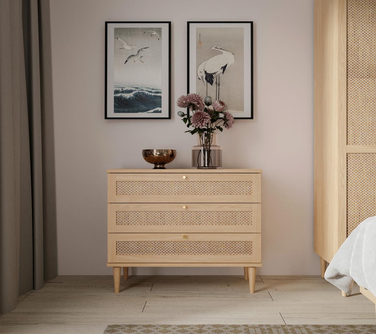 Komoda Calasetta - boje hrasta/zlatne boje, Natur, drvni materijal/metal (90,4/80,1/41,4cm) - Zandiara