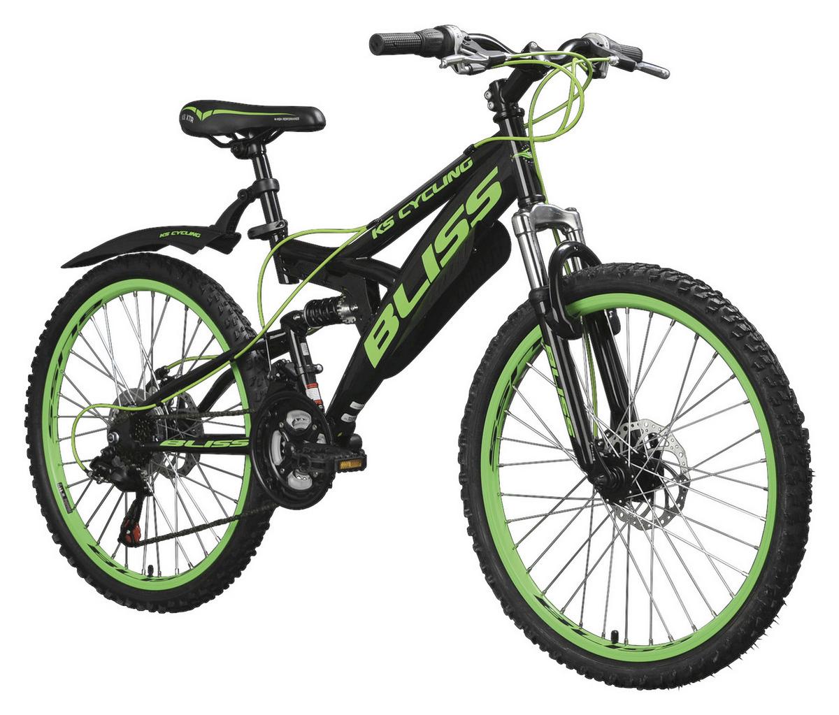 Kinderfahrrad MTB Fully 24" Bliss RH 38cm - Schwarz/Grün, Basics, Metall (180/70/80cm) - KS Cycling