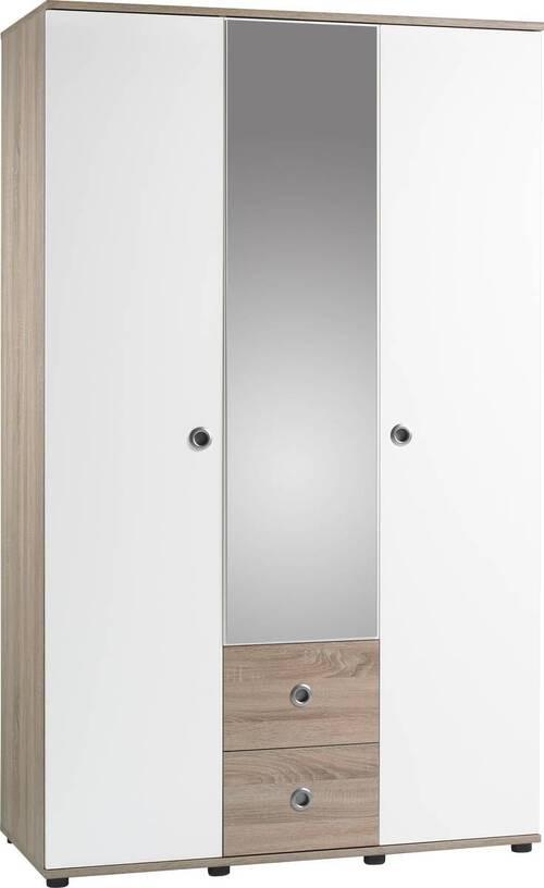 Drehtürenschrank in Weiss/ Sonoma Eiche 'Wiki' - Alufarben/Weiß, KONVENTIONELL, Glas/Holzwerkstoff (115/190/52cm) - MID.YOU