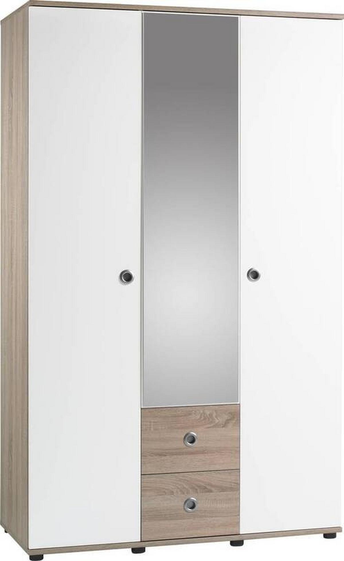 Garderobna Omara Wiki, Bela, Hrast, Ogledalo, Š.115cm - bela/barve aluminija, Konvencionalno, umetna masa/steklo (115/190/52cm) - MID.YOU