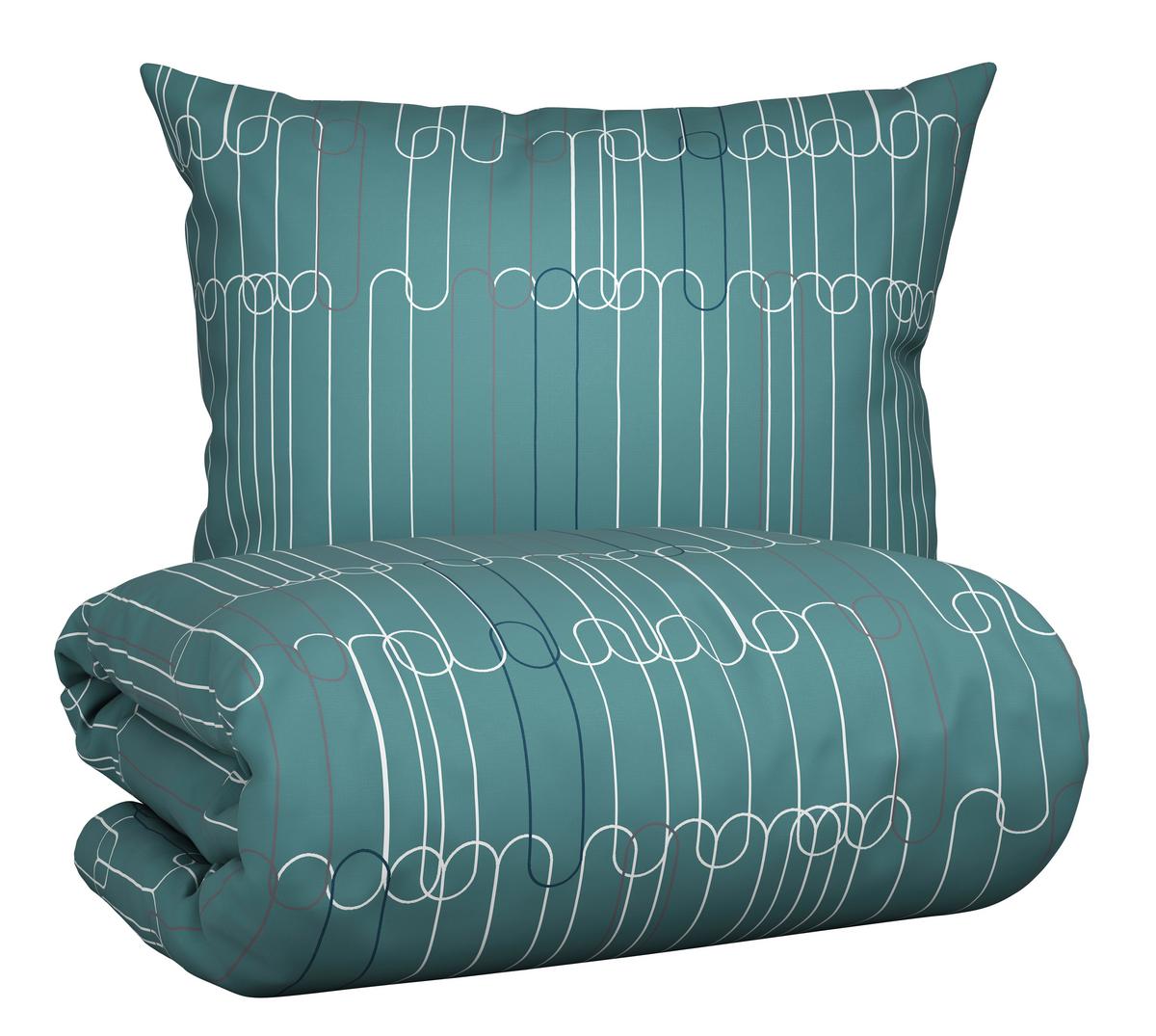 BETTWÄSCHESET CHAINS - Weiss/Petrol, Konventionell, Textil (160/210cm) - Modern Living