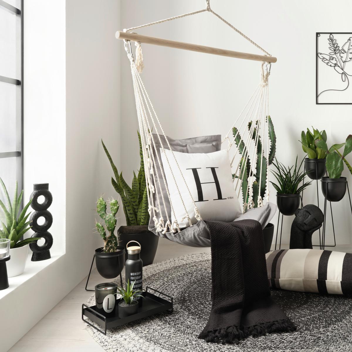 Függőfotel Relax - natúr/szürke, textil/fa (100/47cm) - Modern Living