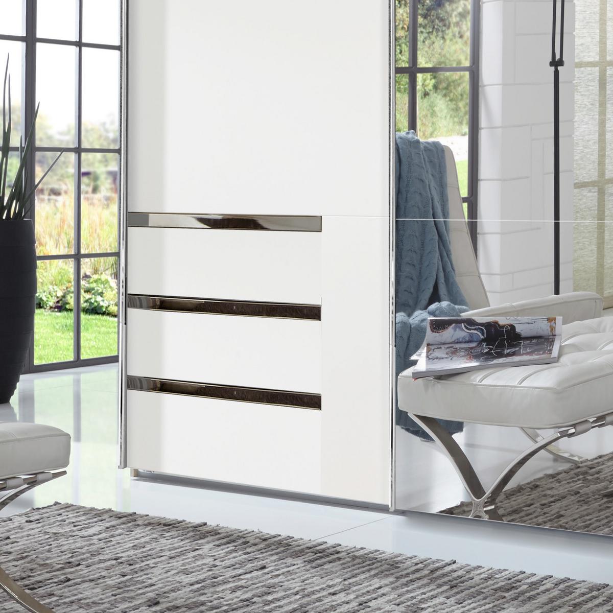 Ormar S Kliznim Vratima Level 36a - bijela/boje kroma, Moderno, staklo/drvni materijal (250/216/65cm) - Modern Living