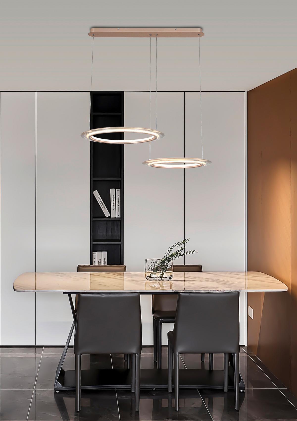 LAMPA WISZĄCA LED LAKEWOOD *DK* - szampanowy/przezroczysty, Design, tworzywo sztuczne/metal (82/55/150cm) - Dieter Knoll