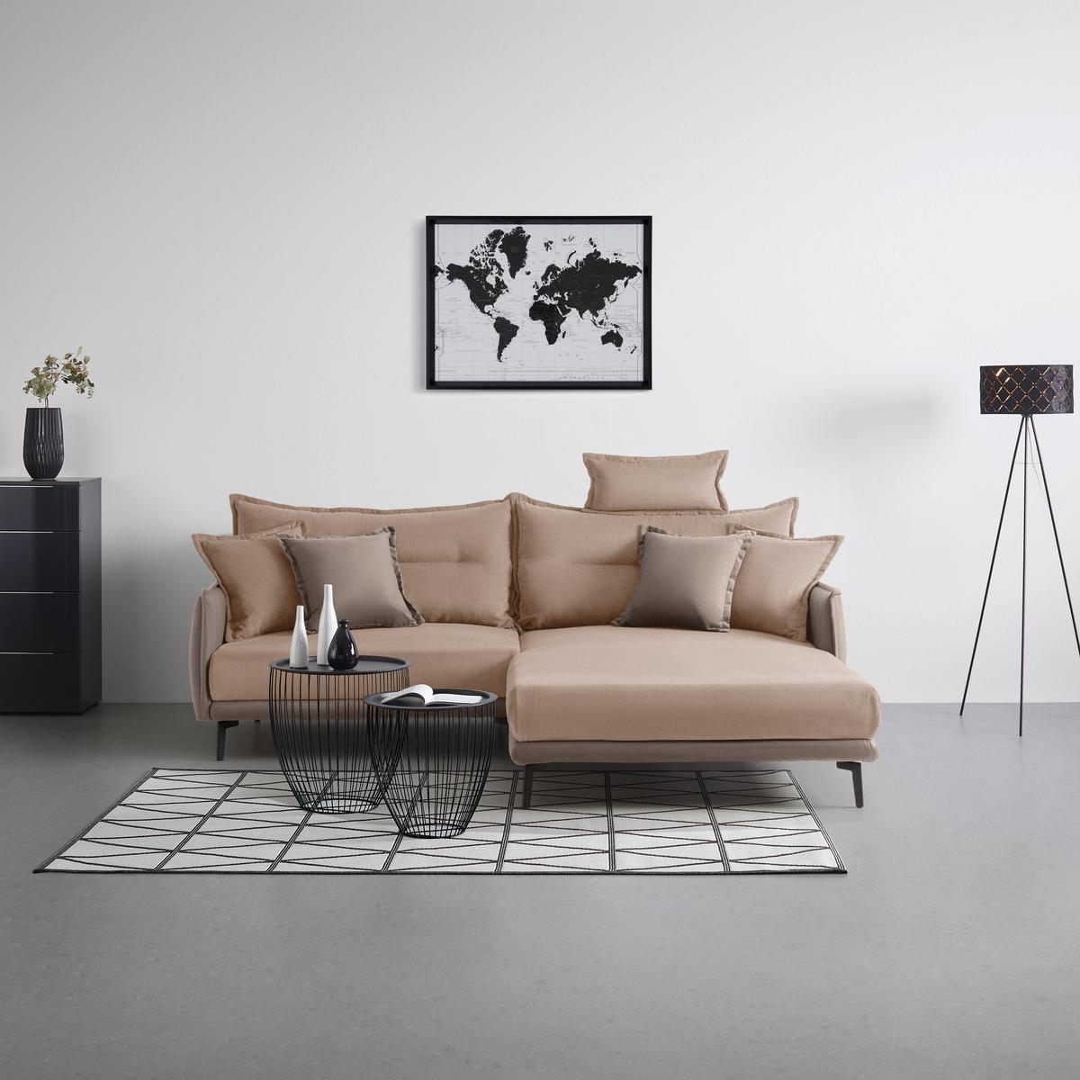 Ecksofa Nuovo Greige - Greige/Schwarz, MODERN, Textil/Metall (245/72-113/190cm) - Mömax