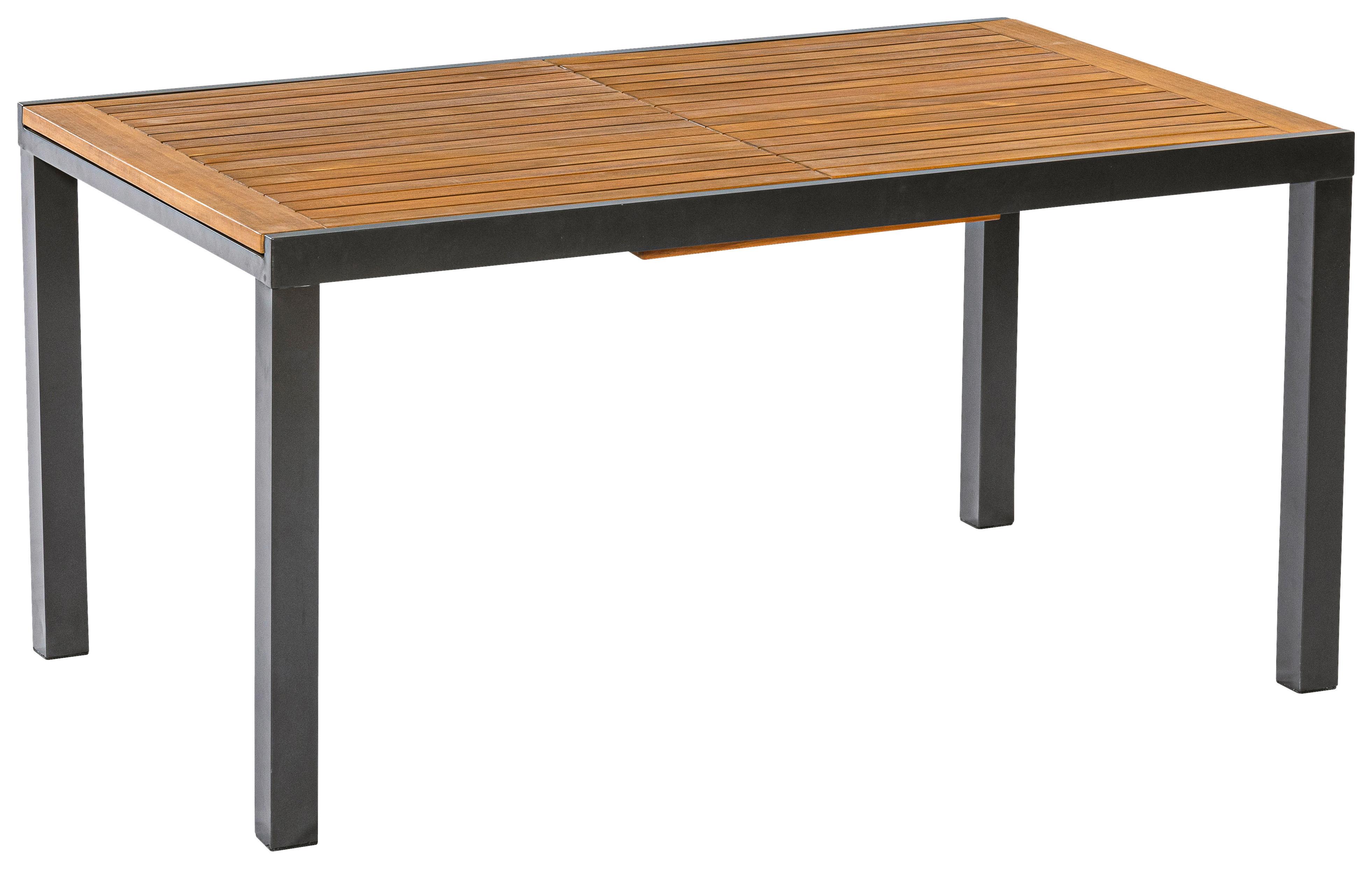Gartentisch Tilos Akaziefarben Echtholz ca. 150x90x75cm - Schwarz/Akaziefarben, KONVENTIONELL, Holz/Metall (150-200/90	90/75cm) - Gardenson