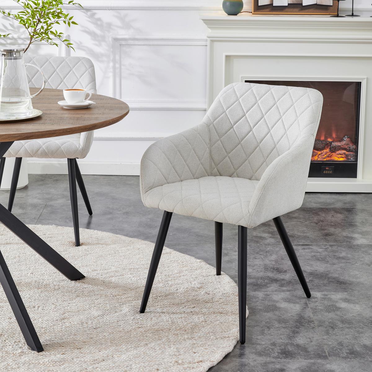 Set Stolov Lea, Krem Barva, 2 Kos - črna/krem barve, Moderno, kovina/tekstil (56/83/60cm) - MID.YOU