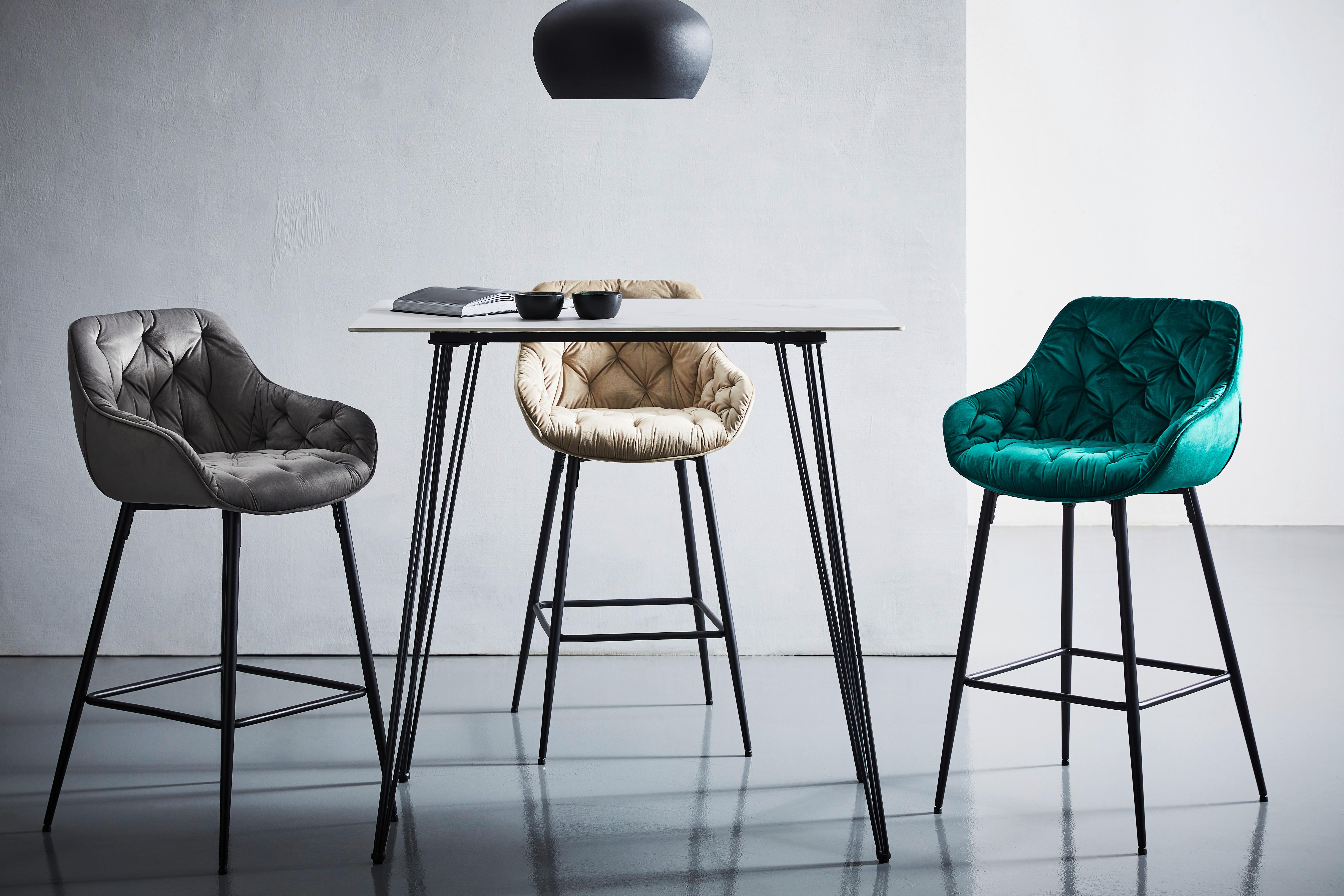 STOŁEK BAROWY LANGFORD - czarny/taupe, Modern, metal/drewno (55/105/57cm) - Livetastic