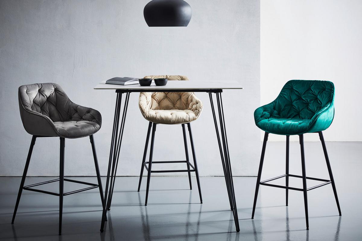 STOŁEK BAROWY LANGFORD - czarny/taupe, Modern, metal/drewno (55/105/57cm) - Livetastic