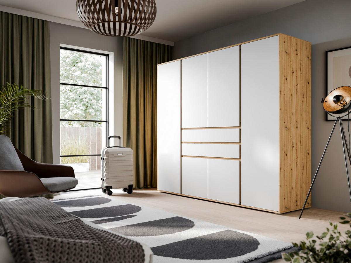 Drehtürenschrank Falun Weiß/Eiche Artisan - Weiß/Eiche Artisan, MODERN, Holzwerkstoff (197/194/56cm) - Livetastic