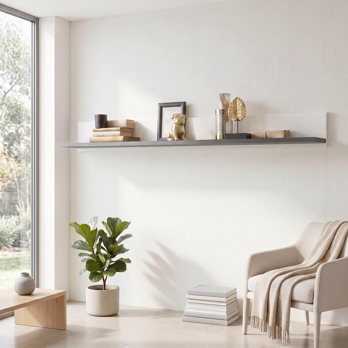 Stenska Polica Alassio - bela/barve grafita, Moderno, leseni material (156,3/17,5/21,6cm) - Premium Living