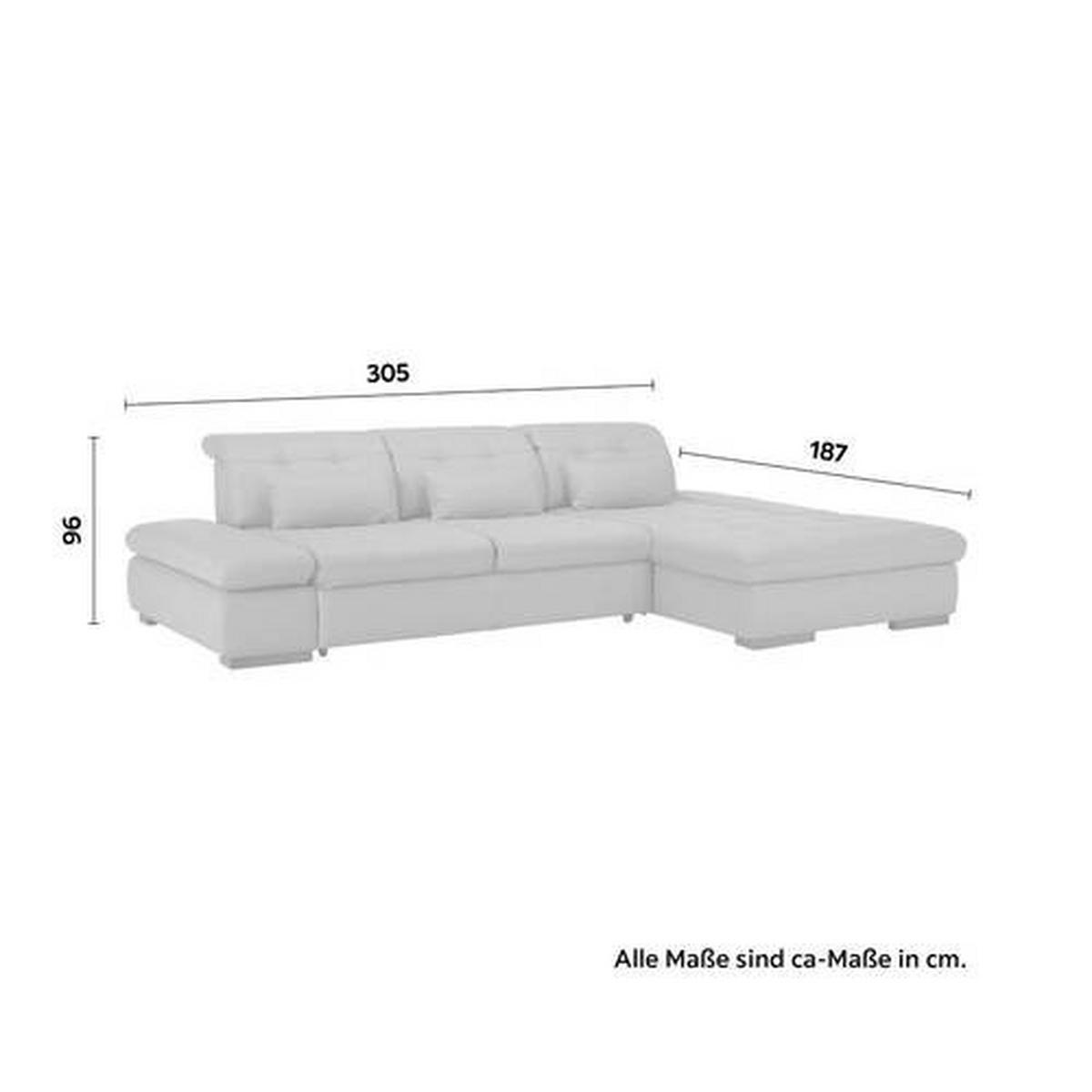 Ledersofa in Gelb mit Bettfunktion - Currygelb/Chromfarben, Konventionell, Leder/Metall (305/199cm) - Premium Living