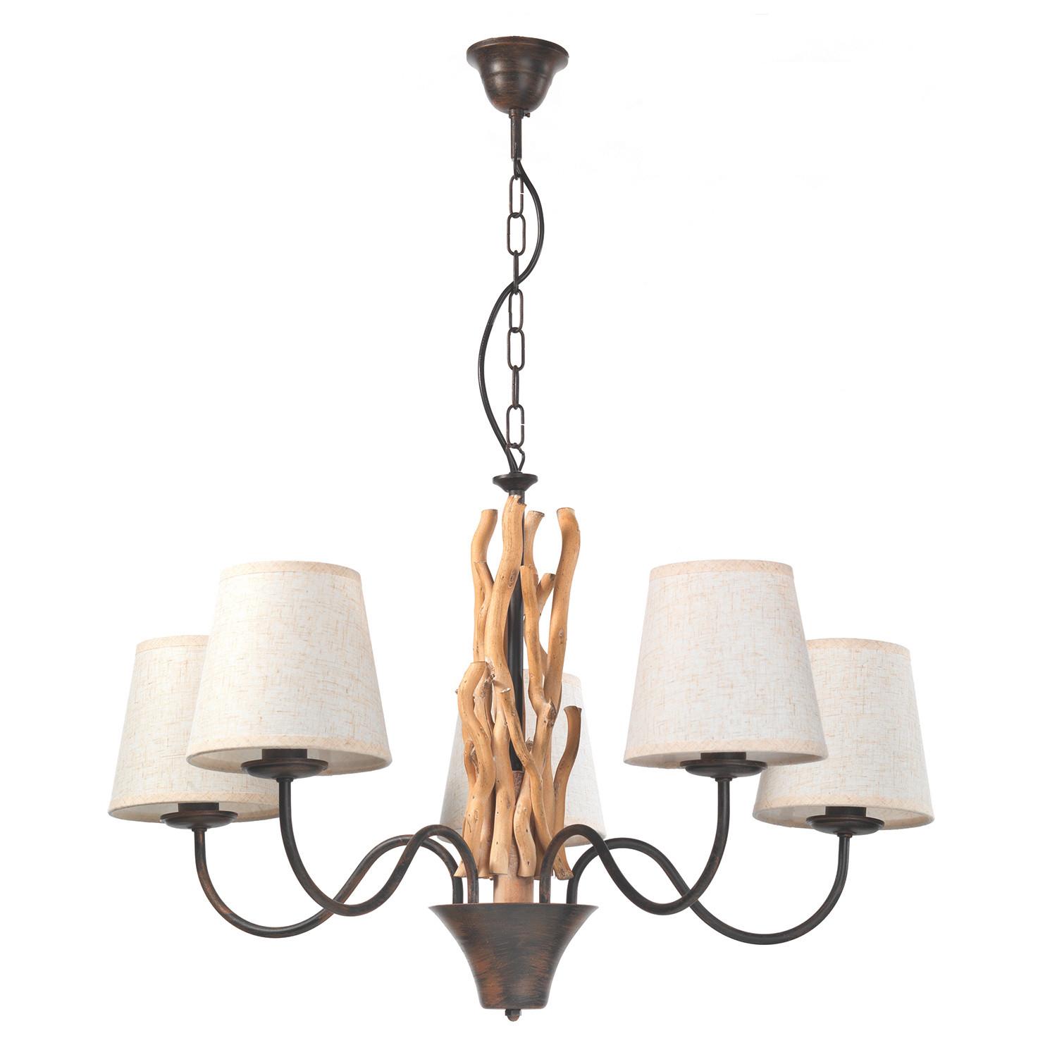 Hängeleuchte Agar Weiß/Akaziefarben max. 6 Watt - Schwarz/Weiß, Natur, Holz/Textil (80/84cm)
