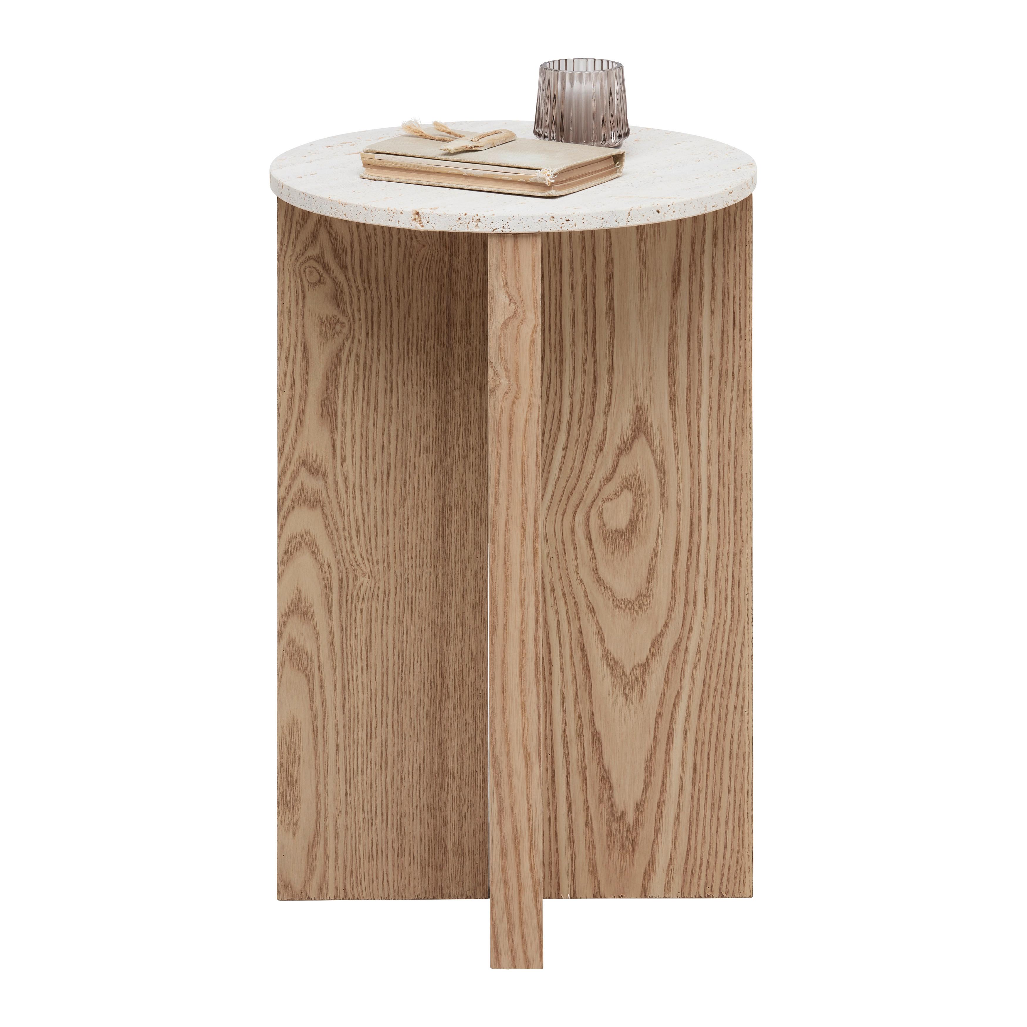 SIDOBORD MATERA -TREND - naturfärgad, Modern, trämaterial/sten (34/54cm) - Premium Living