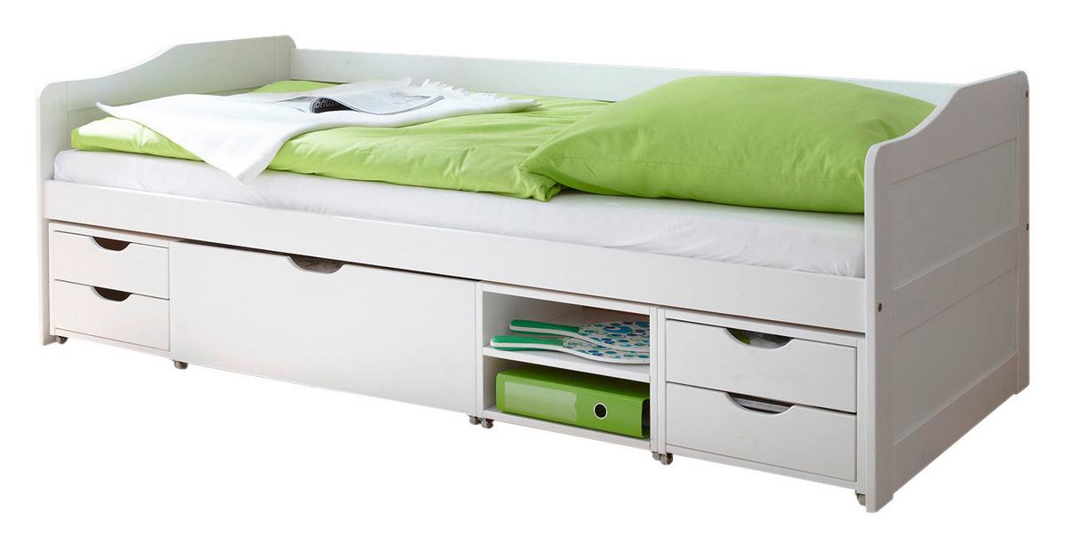Stauraumbett "Marlies", aus Kiefer, weiß - Weiß, MODERN, Holz (90/200cm) - MID.YOU