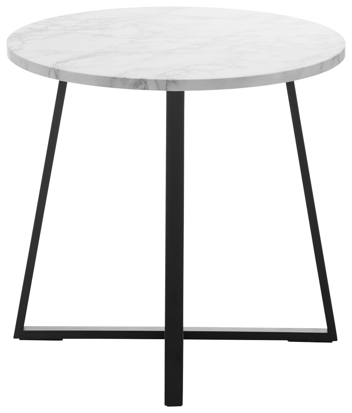 Couchtisch Silvia Weiß/Marmoroptik Rund - Schwarz/Weiß, MODERN, Holzwerkstoff/Metall (45/45/45cm) - Bessagi Home