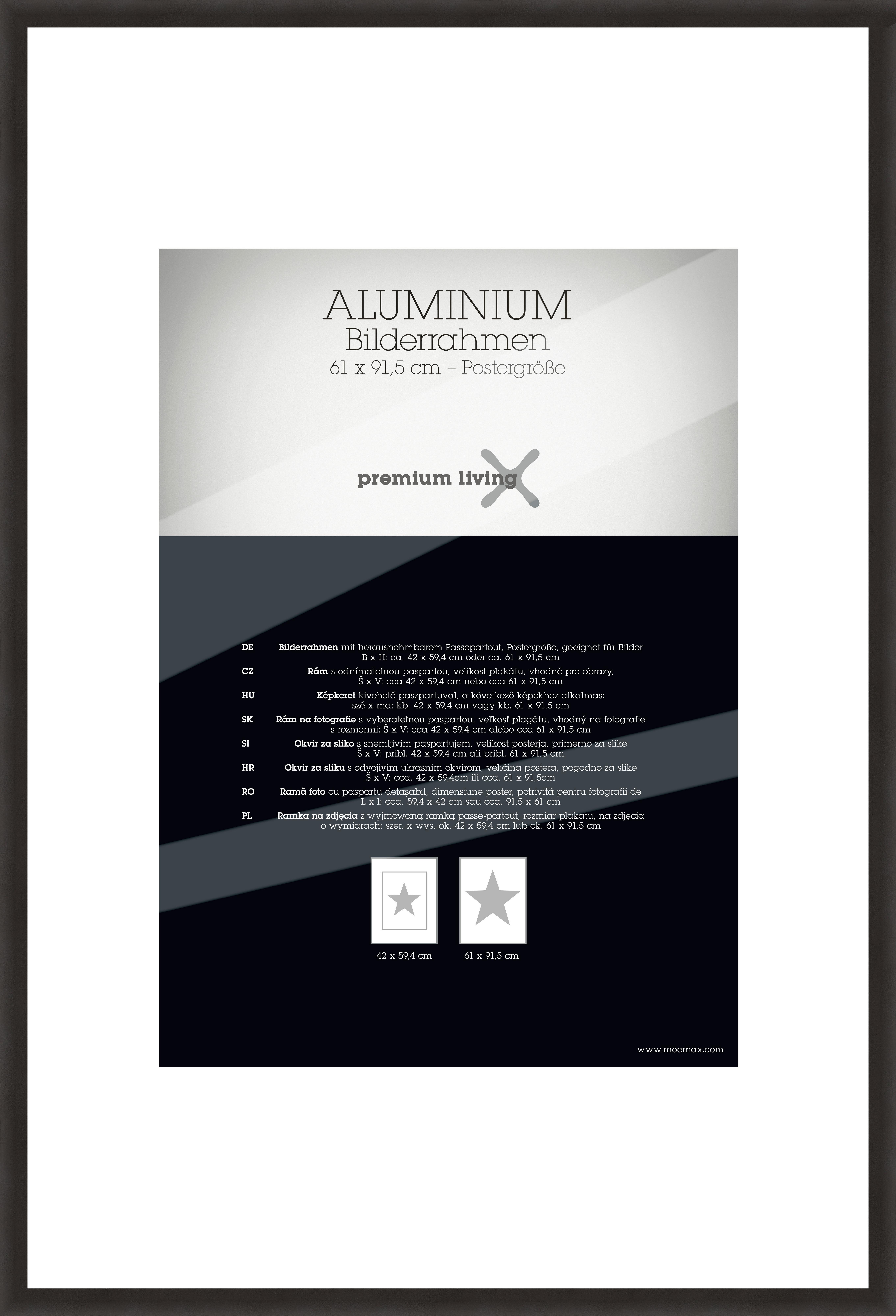 Bilderrahmen Aluminium ca. 64x94cm - Schwarz, Basics, Metall (64,3/94,6/2.2cm) - Premium Living