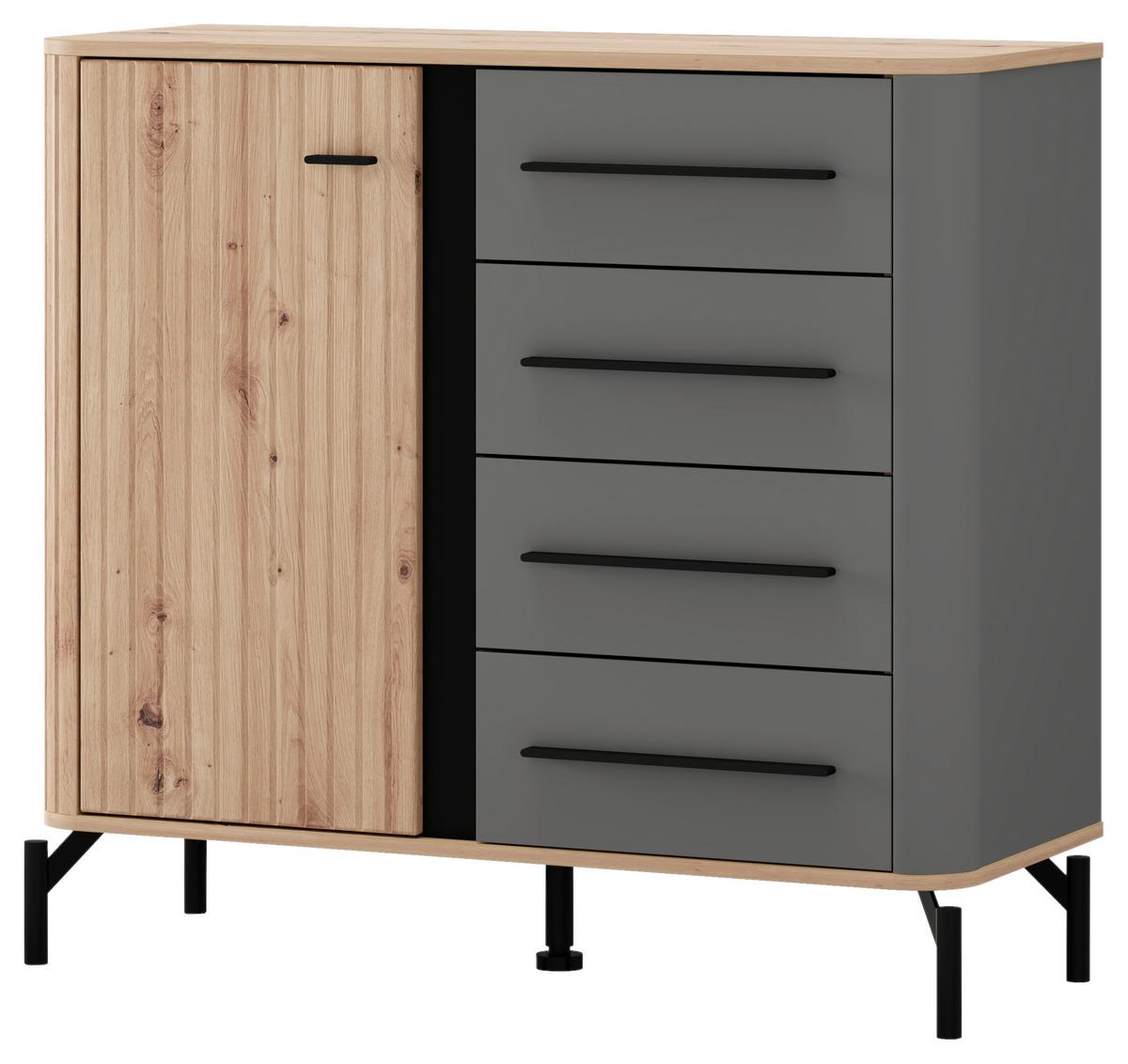 Komód Sinop - grafitszürke/fekete, Modern, faalapú anyag/fém (102,5/94/40cm)