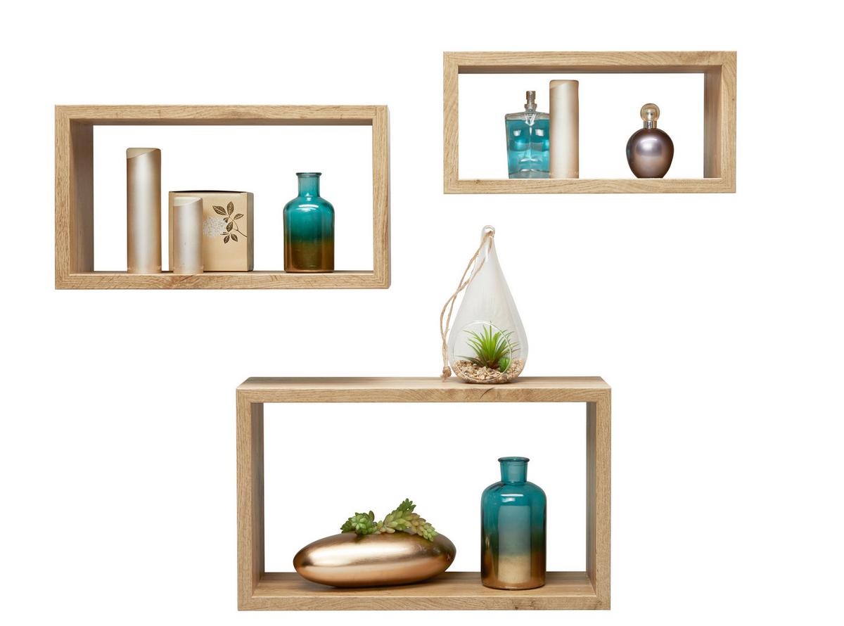 Set Stenskih Polic Trittico -Sb- - barve hrasta, Moderno, leseni material (45-40-35/27-22-17/16cm) - Mömax