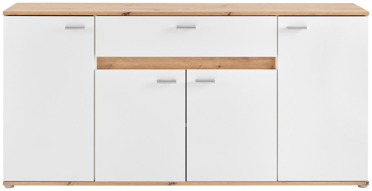 Komód Carmen - tölgyfa színű/fekete, Trend, műanyag/faalapú anyag (160/80/35cm) - Based