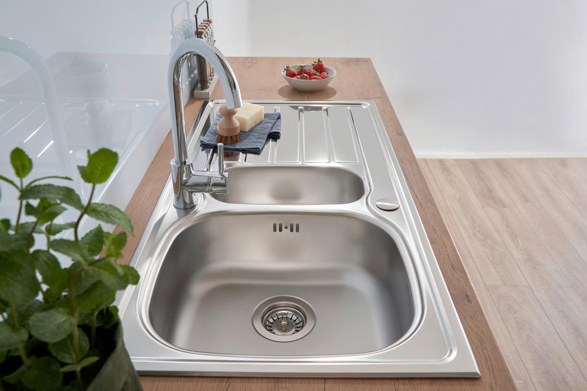 Spüle Edelstahl m. Siebkorb B/T ca. 100x50 cm - Edelstahlfarben, MODERN, Metall (100/17,5/50cm) - Respekta