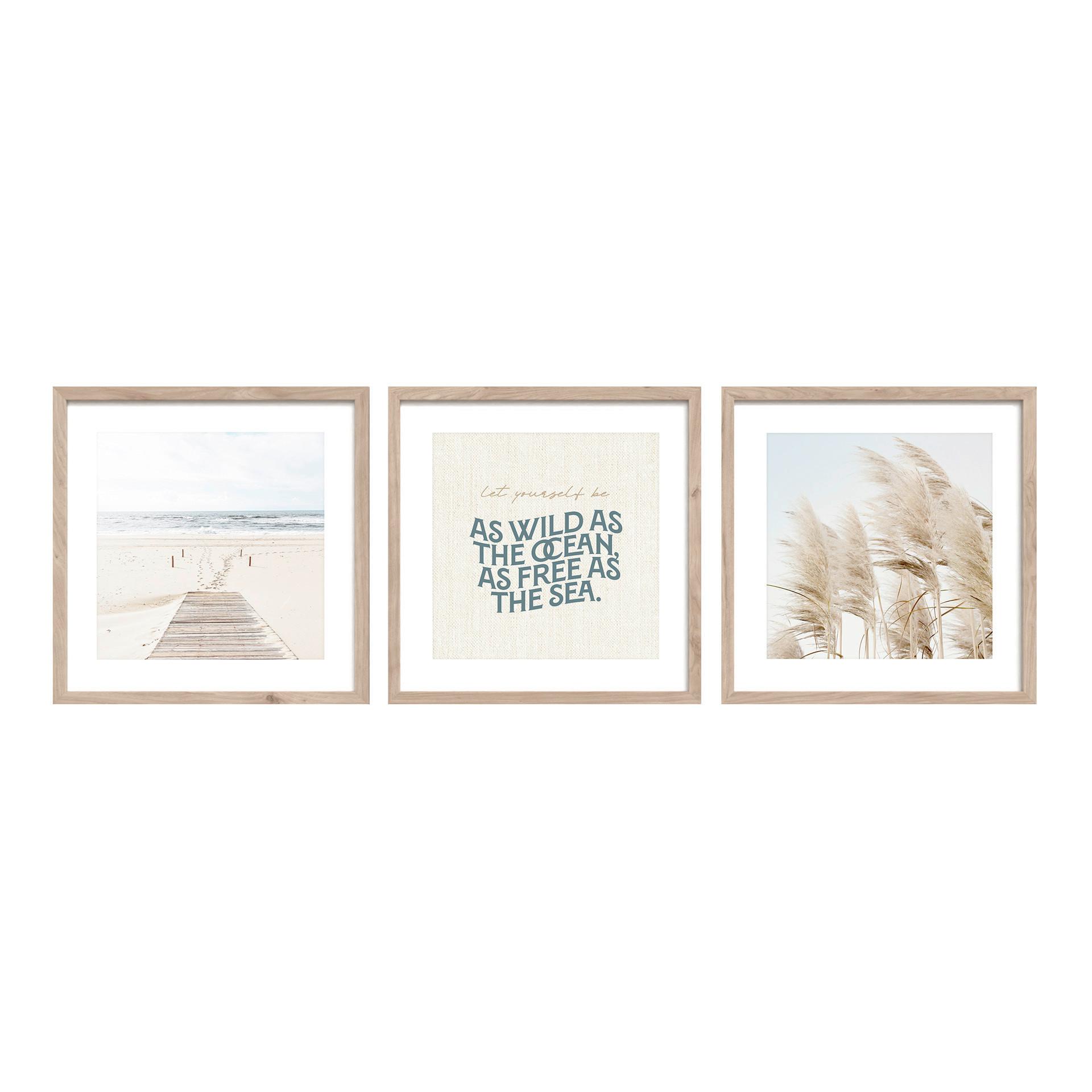 Bilderset Seaside Hellblau/Beige, 3-teilig - Beige/Hellblau, Basics, Holz/Papier (30/30/2.5cm)