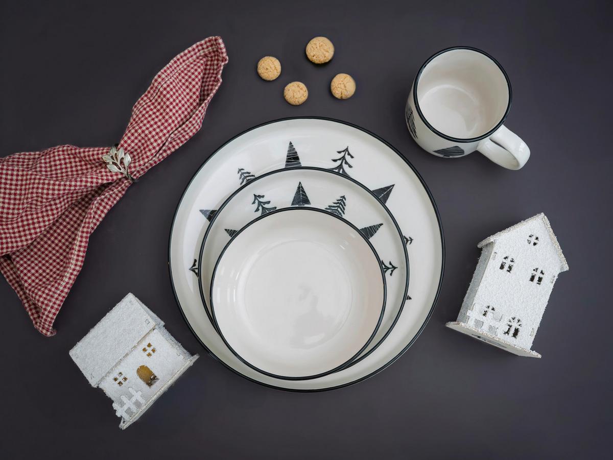 Kombiservice Nordic Christmas Black Schwarz/Weiß, 16-tlg. - Schwarz/Weiß, Basics, Keramik - Creatable