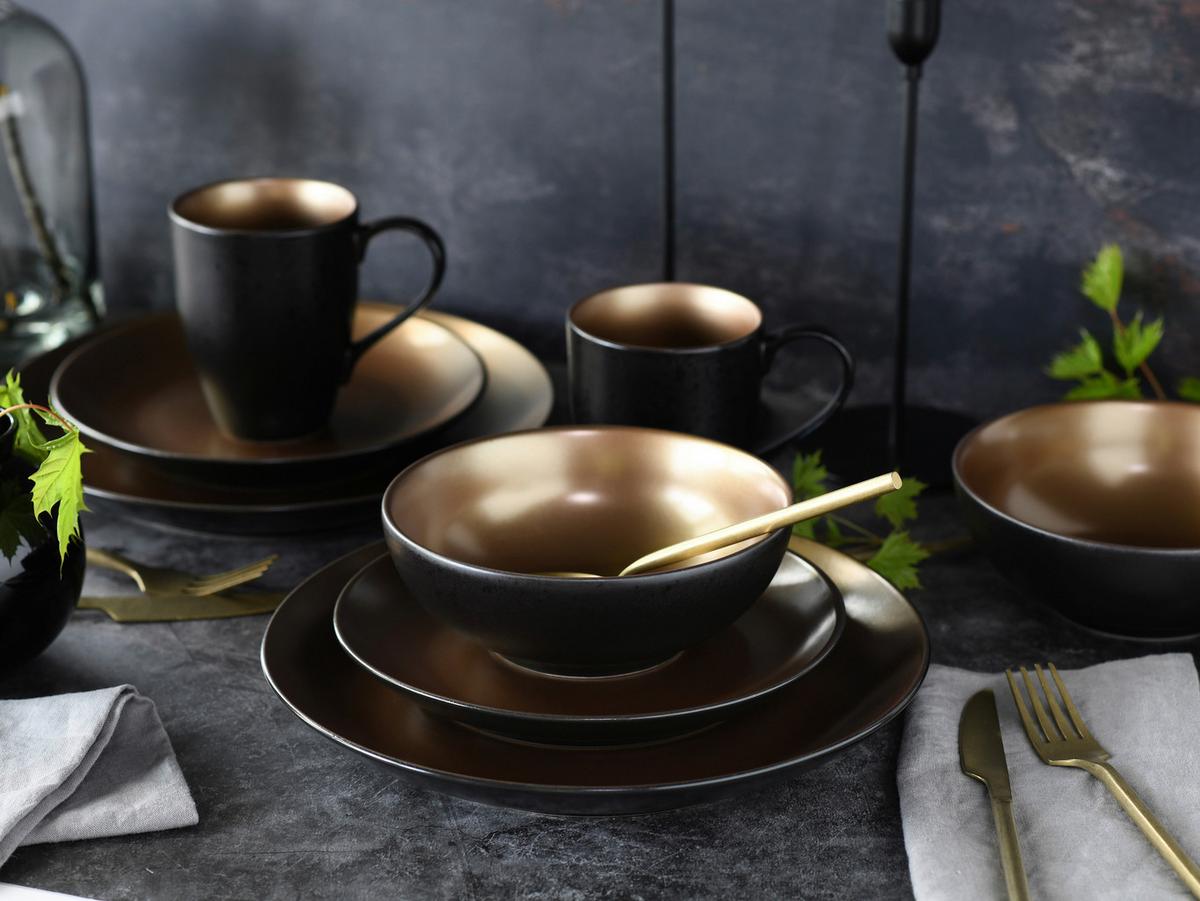 Kombinirani Servis Glamour Gold, 16-Delni - zlate barve/črna, Trend, keramika - Creatable