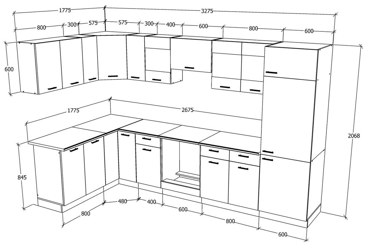 Kotna Kuhinja Esilo, Bela - bela/barve aluminija, Konvencionalno, kovina/leseni material (178/328cm) - MID.YOU
