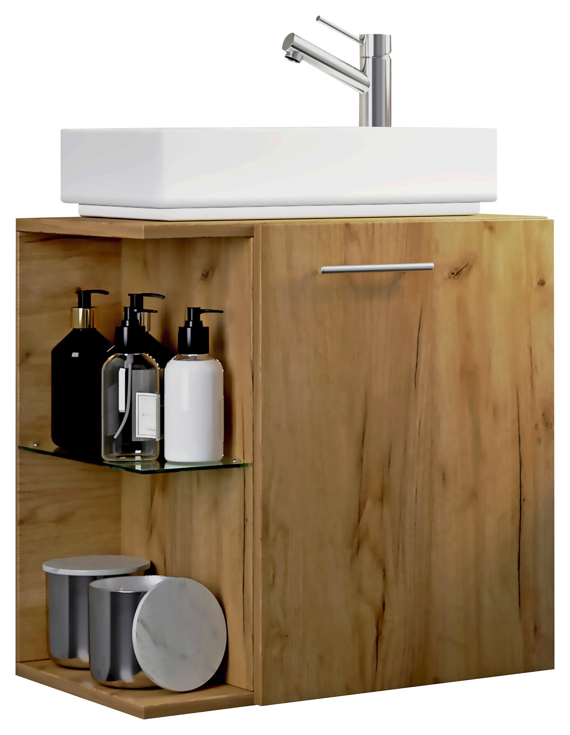 WASCHTISCHKOMBI HAUSA - Honigeiche/Weiss, Modern, Glas/Keramik (52cm) - MID.YOU