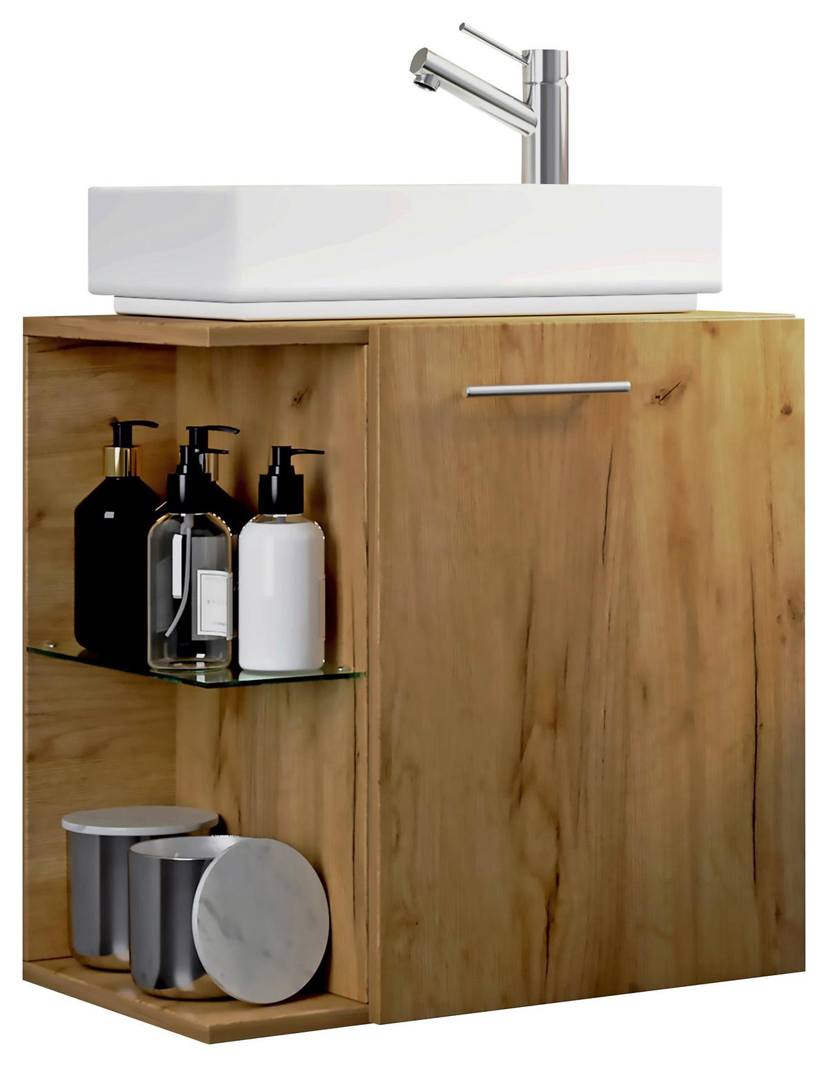 WASCHTISCHKOMBI HAUSA - Honigeiche/Weiss, Modern, Glas/Keramik (52cm) - MID.YOU