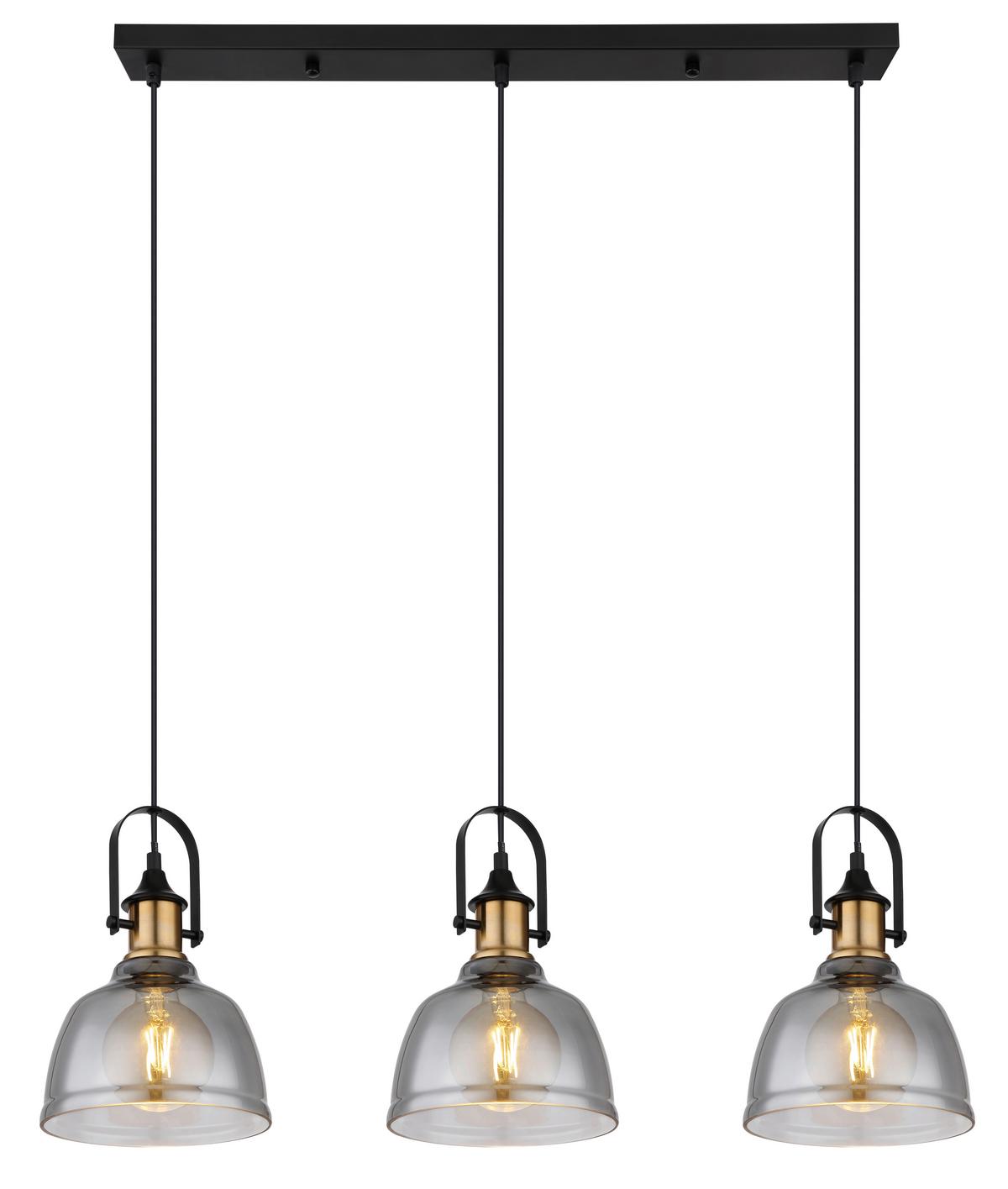 Hängeleuchte Dorothea Schwarz/Messingfarben - Messingfarben/Schwarz, Design, Glas/Metall (83,5/20cm) - Globo