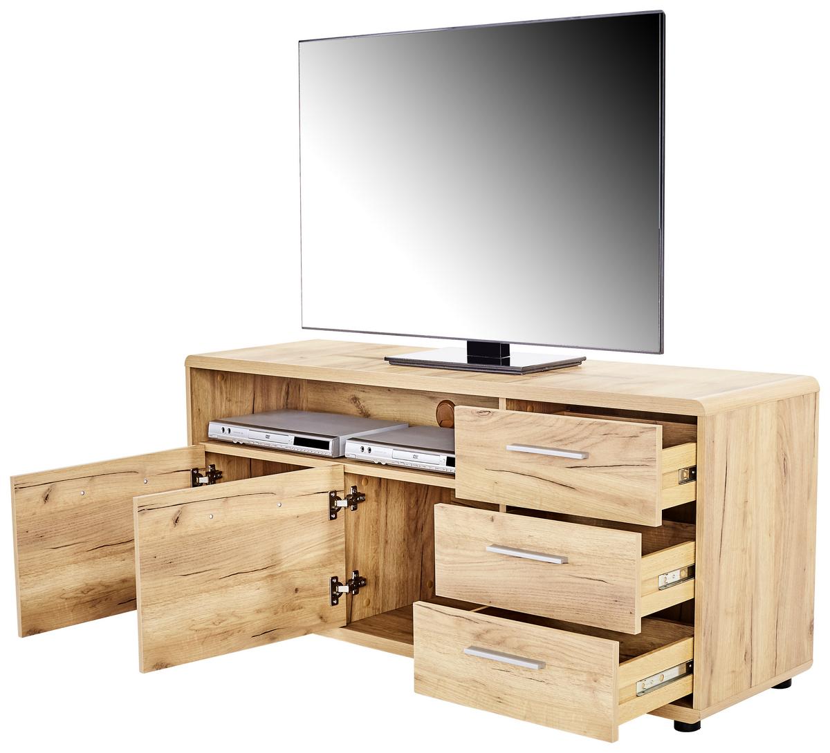 Médiaállvány 2 Ajtó 3 Fiók Fontana - tölgyfa, Modern, faalapú anyag (150/60/38cm)