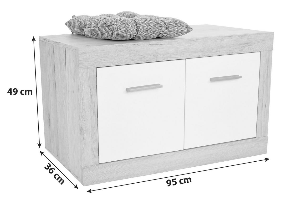 Bancă pentru hol Malta - alb/culoare lemn stejar, Modern, material pe bază de lemn (94,9/49,2/36cm) - Modern Living
