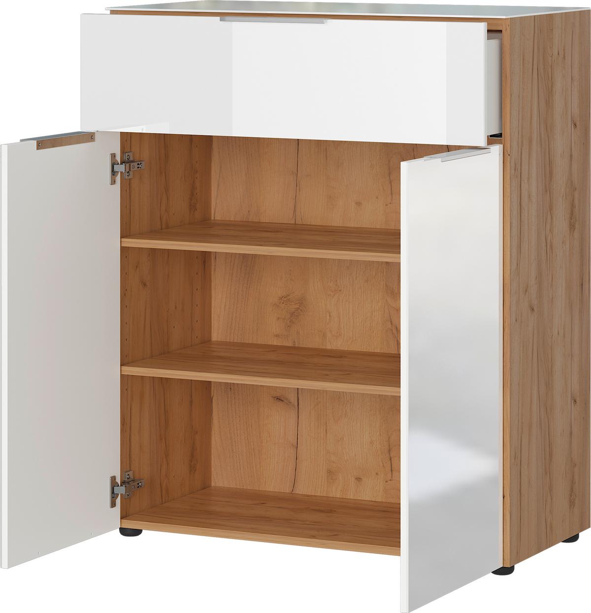Kommode Oakland in Weiss/Eichefarben - Weiss/Eichefarben, Modern, Glas/Holzwerkstoff (83/102/42cm) - Premium Living